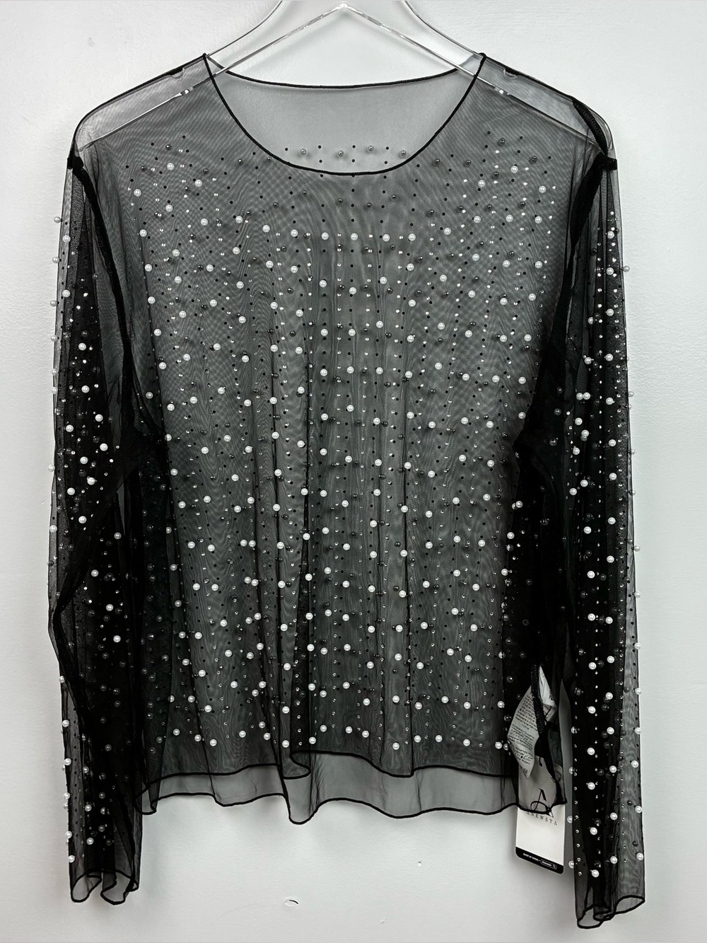 Anewsta NWT Beaded Sheer Black Top